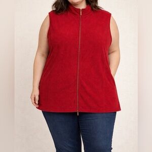 D & CO 3X Red Fleece Doubled Zipper Zip-Up Tunic Vest